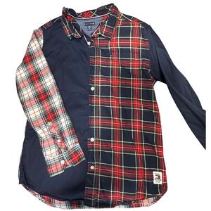 Tommy Hilfiger Button Down Boys L 16/18 Navy Plaid Colorblock Shirt TBHDB52F